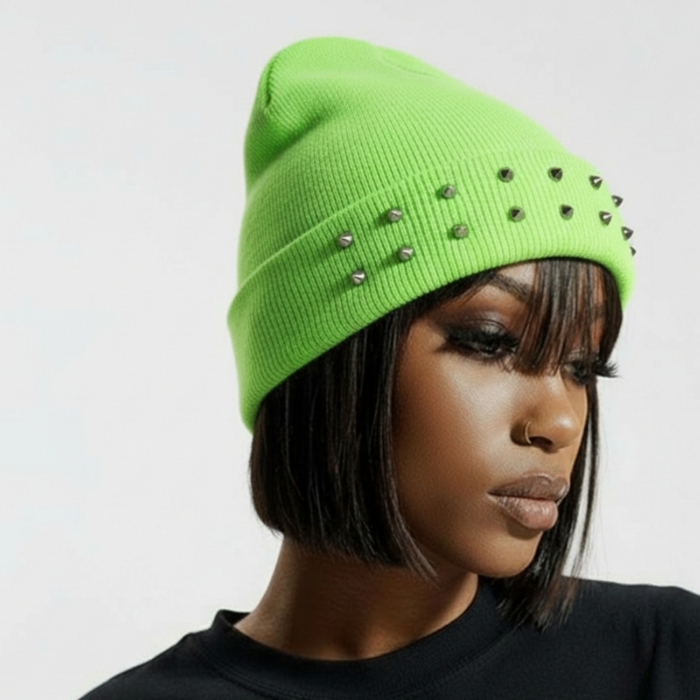 Neon Green Studded Beanie